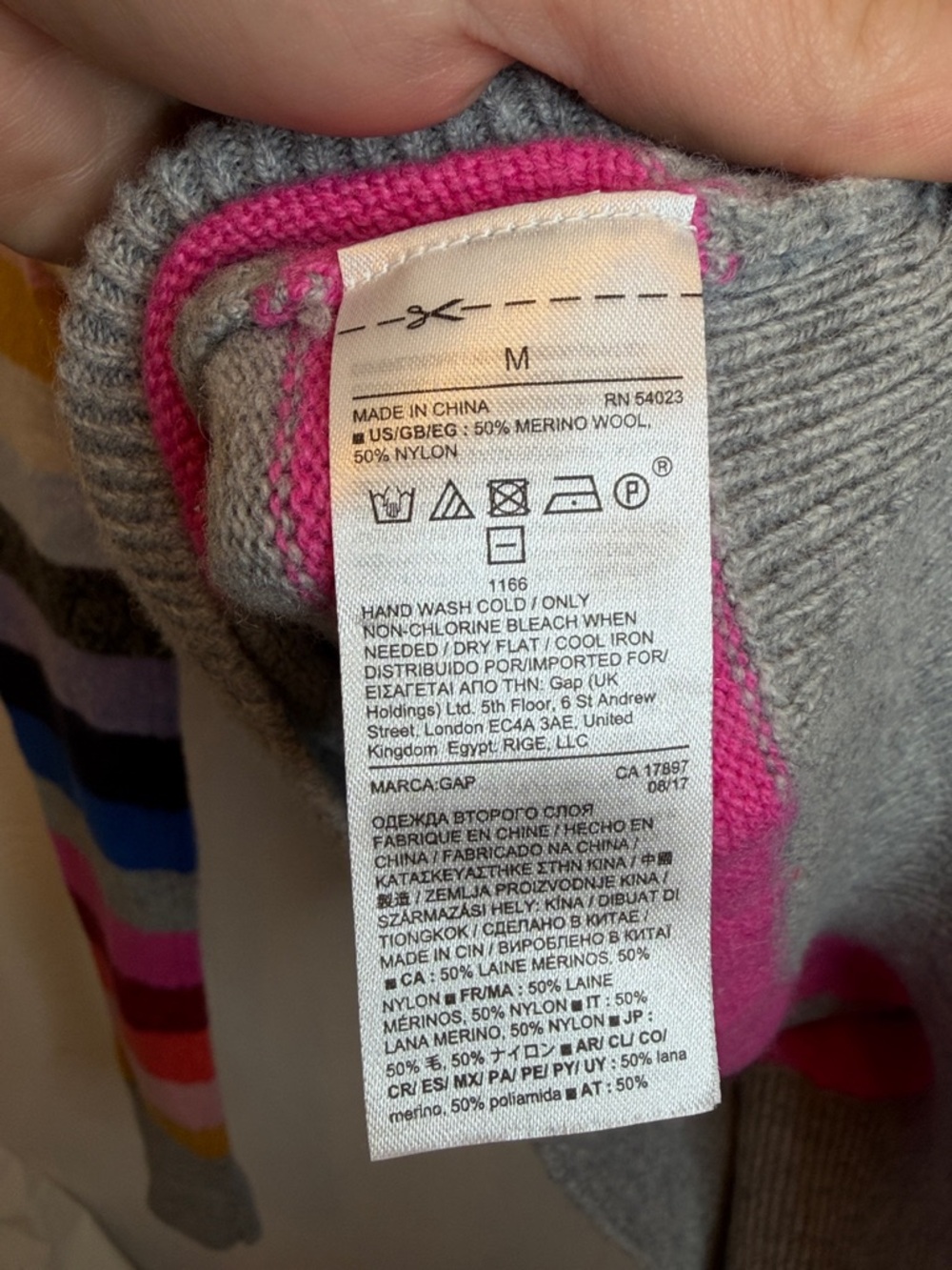 GAP 50% Merino Wool Multicolor Striped Crewneck Sweater - Picture 4 of 5